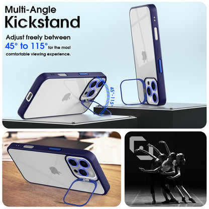 Pikkme iPhone 16 Pro Max Bracket Stand Case with Lens Camera Protection Rings Bumper case (Blue)