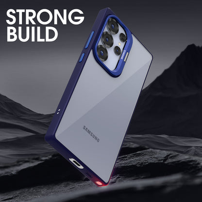 Pikkme Samsung Galaxy S25 Ultra 5G Bracket Stand Case with Camera Protection Rings Bumper case (Blue)