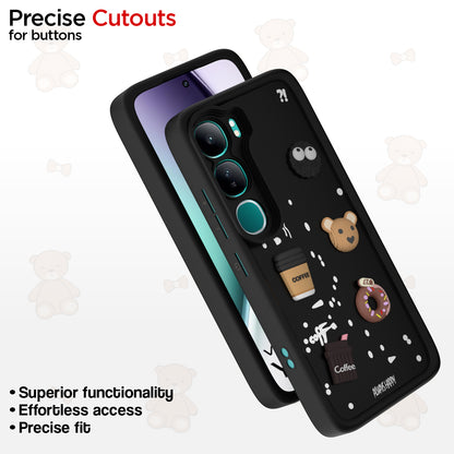 Pikkme Vivo Y300 5G Cute Fun Cartoon 3D Bear Coffee Back Cover (Black)
