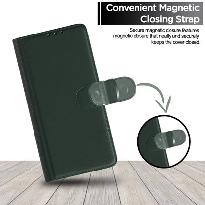 Pikkme Oppo K13x 5G Premium Leather Finish Vintage Flip Cover (Green)