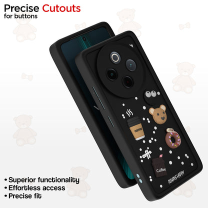 Pikkme Vivo T4 5G / iQoo Z10 5G Cute Fun Cartoon 3D Bear Coffee Back Cover (Black)