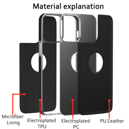 Pikkme iPhone 14 Pro Silver Electroplated Chrome Leather Back Cover (Black)