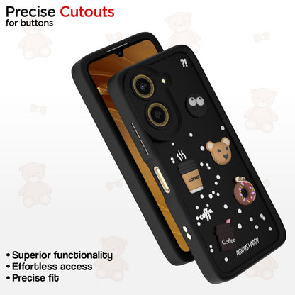 Pikkme Redmi A5 / Poco C71 Cute Fun Cartoon 3D Bear Coffee Back Cover (Black)