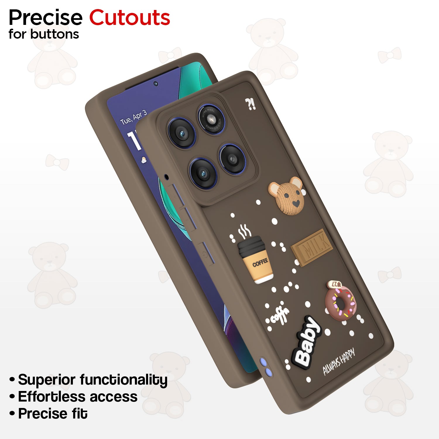 Pikkme Motorola Moto Edge 60 Stylus 5G Cute Fun Cartoon 3D Bear Coffee Back Cover (Brown)