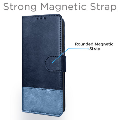 Pikkme Oppo K13x 5G Dual-Tone PU Leather Finish Magnetic Flip Cover (Navy & Light Blue)