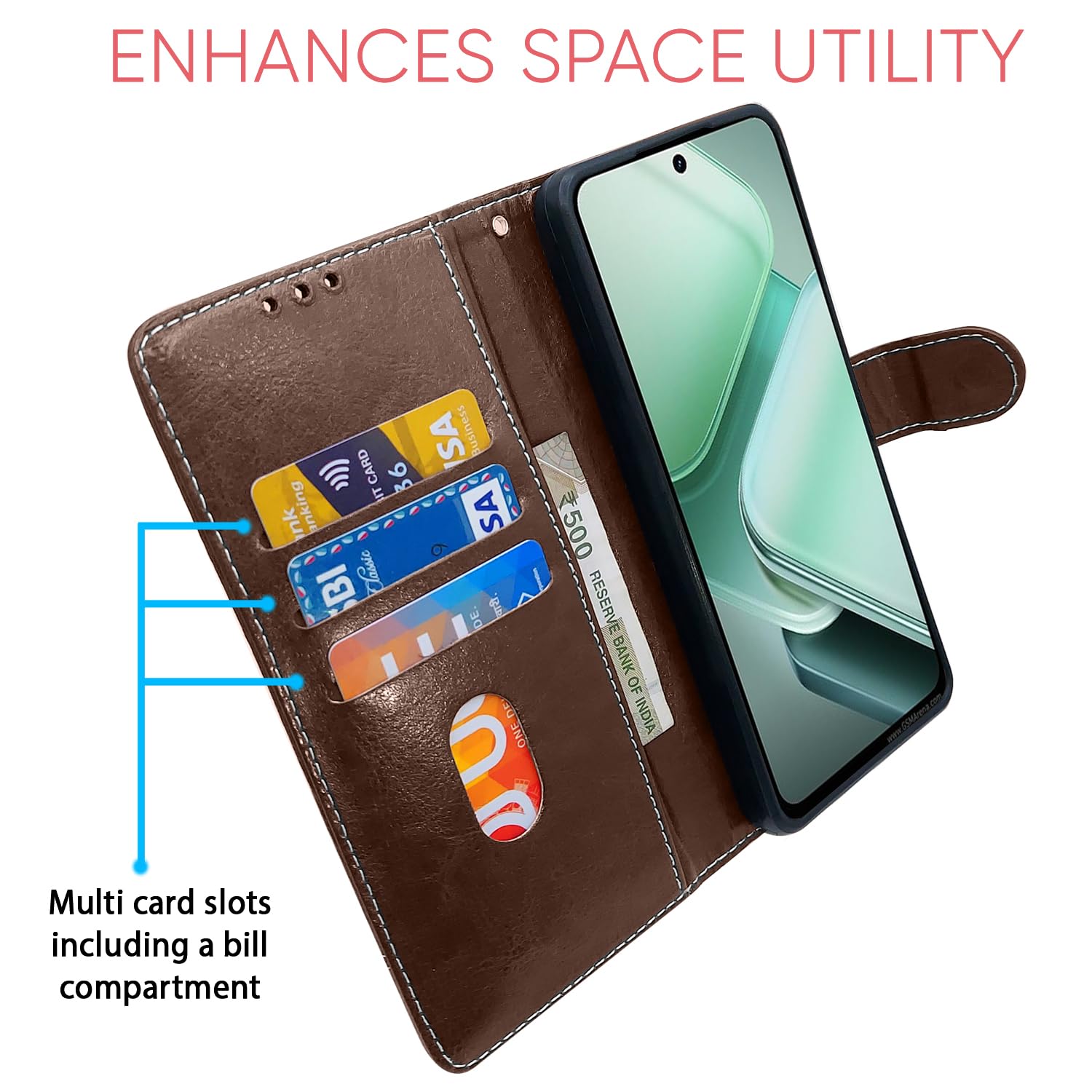 Brown & coffee Magnetic mobile flip cover for iQOO Z9x 5G – Pikkme – photo 4