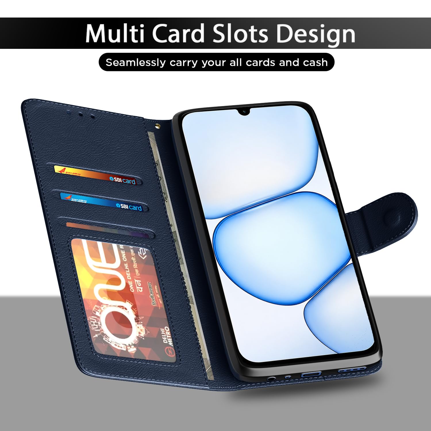Realme C100x Wallet flip case in blue by Pikkme – photo 5