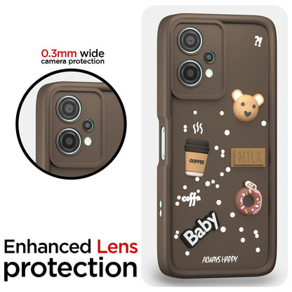 Pikkme OnePlus Nord Ce 2 Lite 5G Cute Fun Cartoon 3D Bear Coffee Back Cover (Brown)