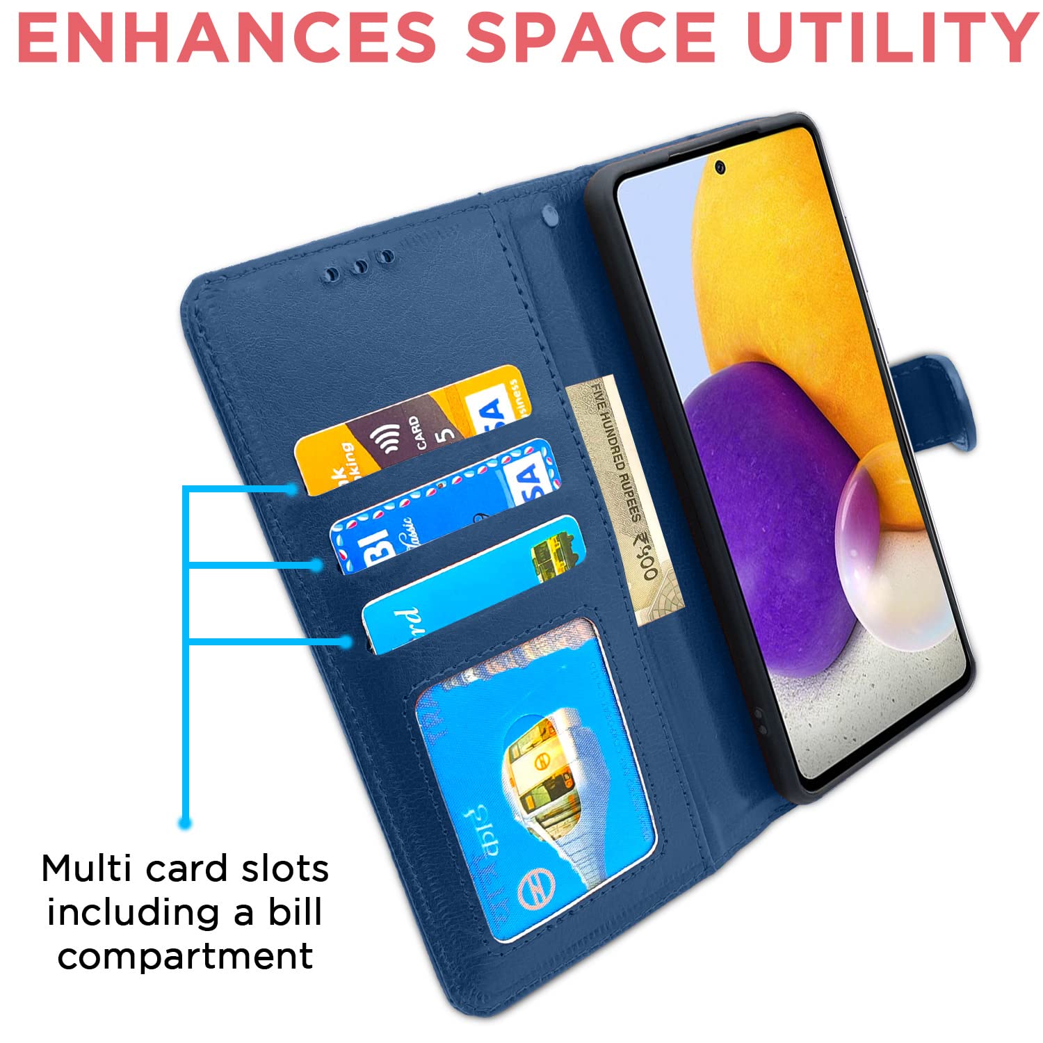 Pikkme Samsung A72 Vintage blue mobile flip cover – photo 3