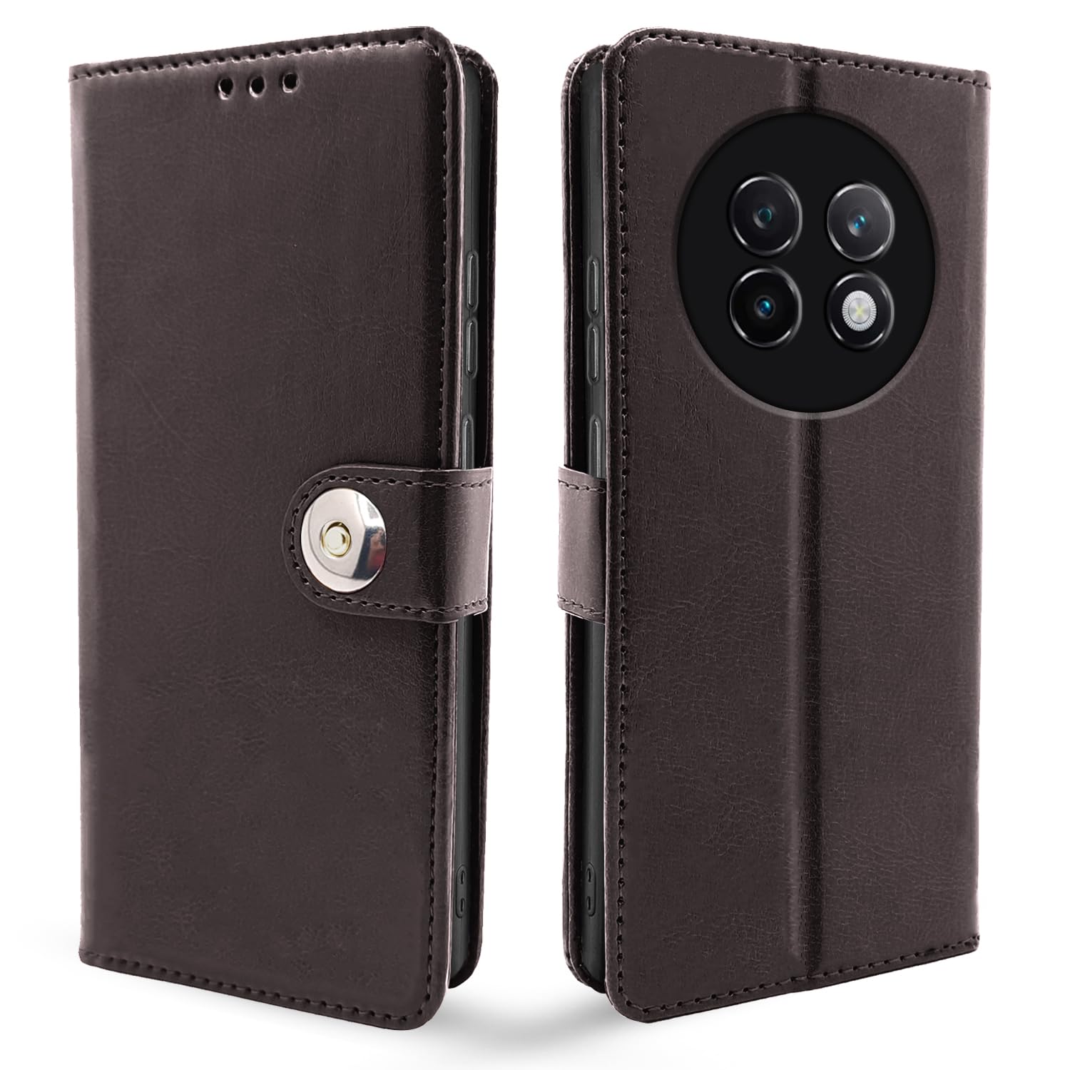 Realme 13 Plus 5G/P1 Button wallet flip cover in coffee by Pikkme