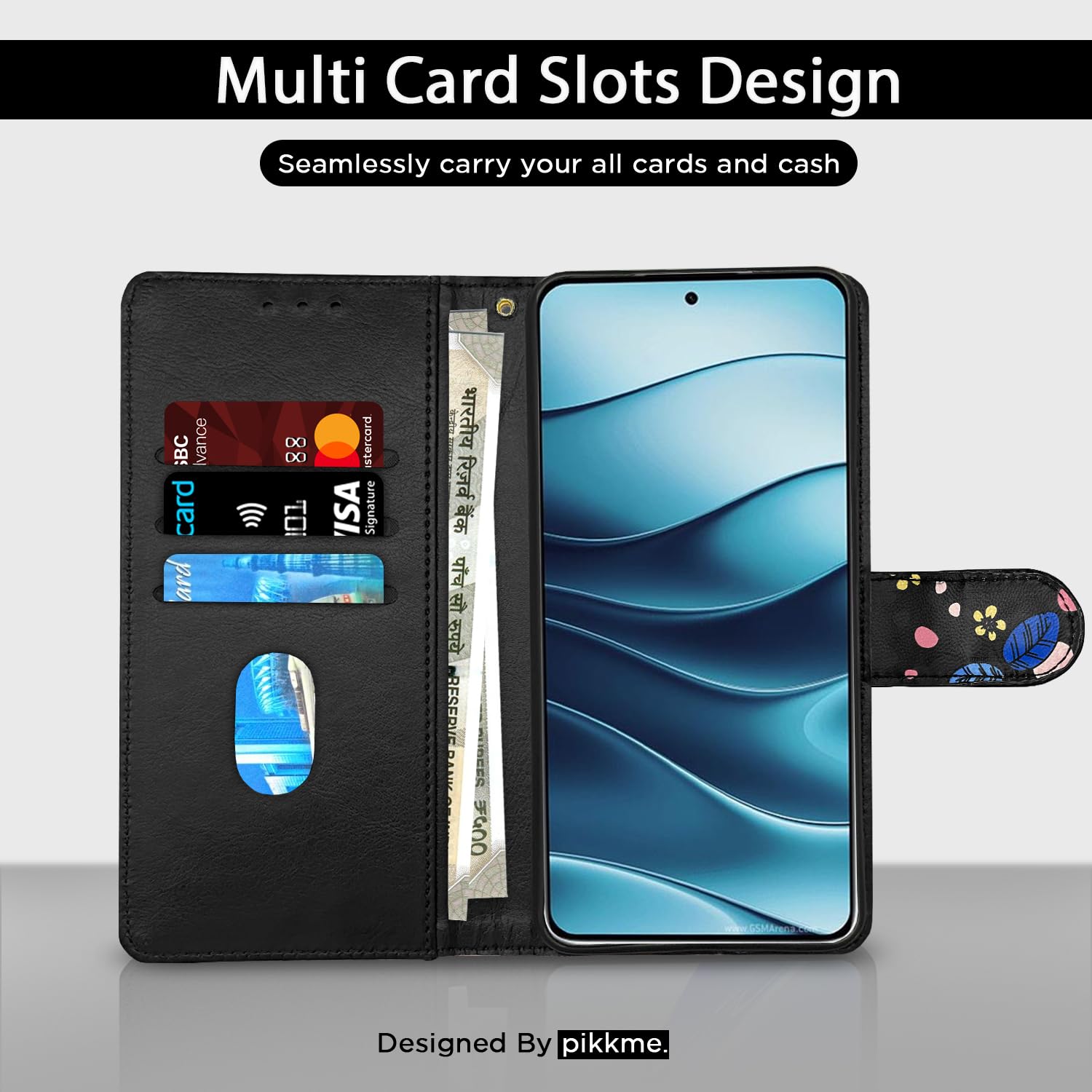 Black flower Wallet mobile flip cover for Redmi Note 14 5G – Pikkme – photo 2