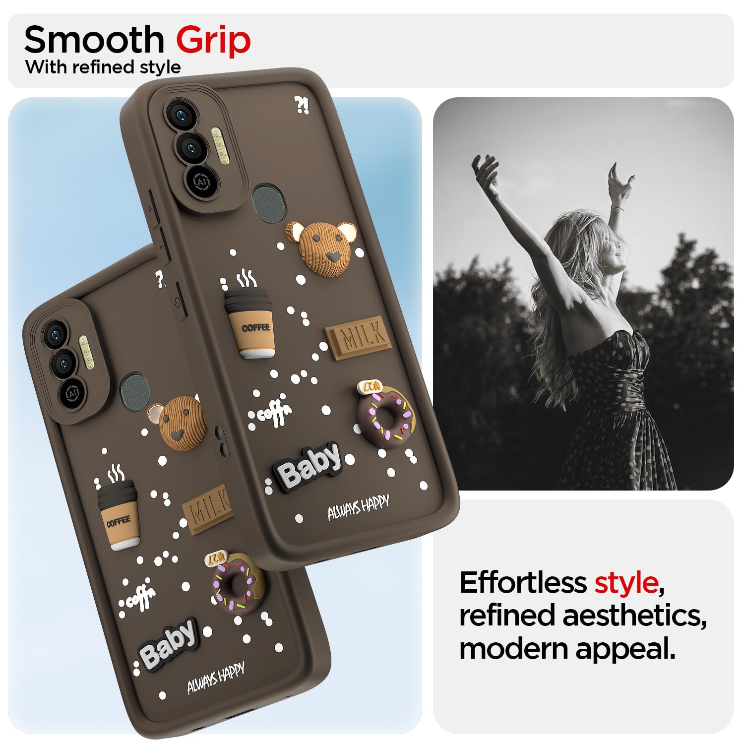 Pikkme Tecno Spark 7/7T/3D Silicone brown mobile cover – photo 2