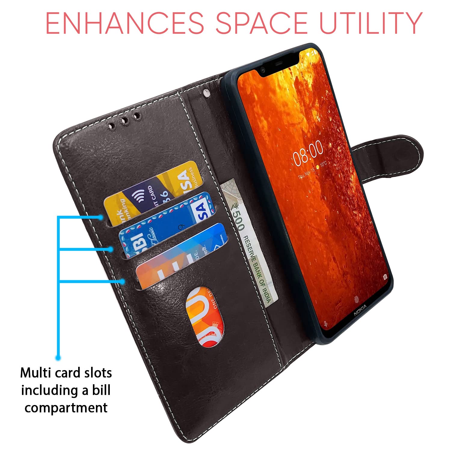 Pikkme Nokia 8.1 Magnetic coffee & brown wallet flip cover – photo 3