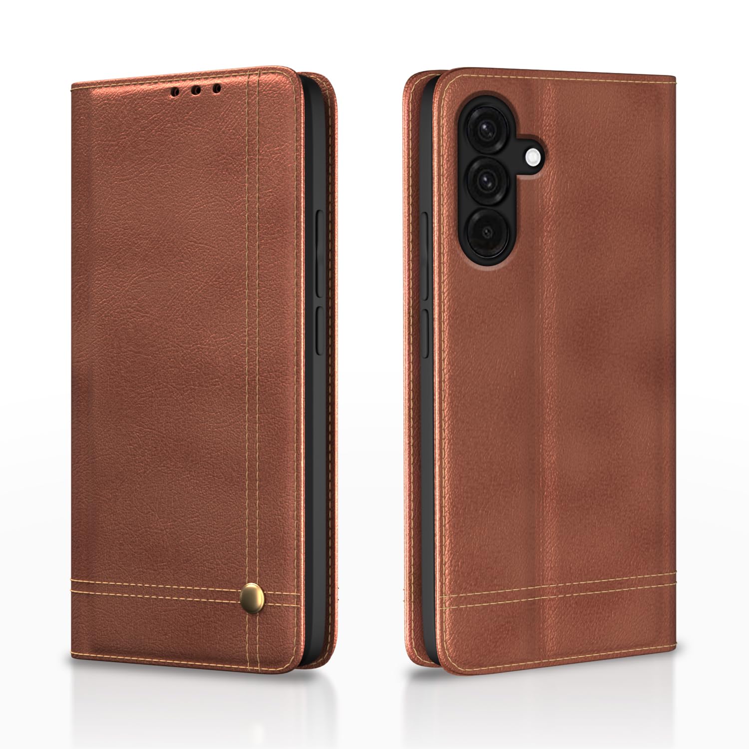 Pikkme Samsung Galaxy A56 5G Premium Leather Magnetic Flip Cover (Brown)