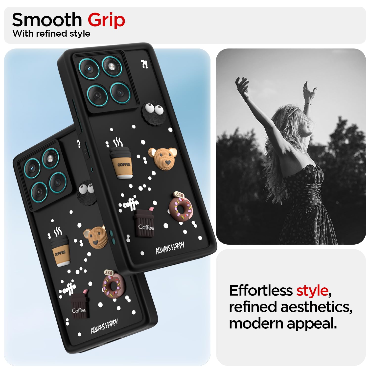 Pikkme Motorola Moto Edge 60 Fusion 5G Cute Fun Cartoon 3D Bear Coffee Back Cover (Black)