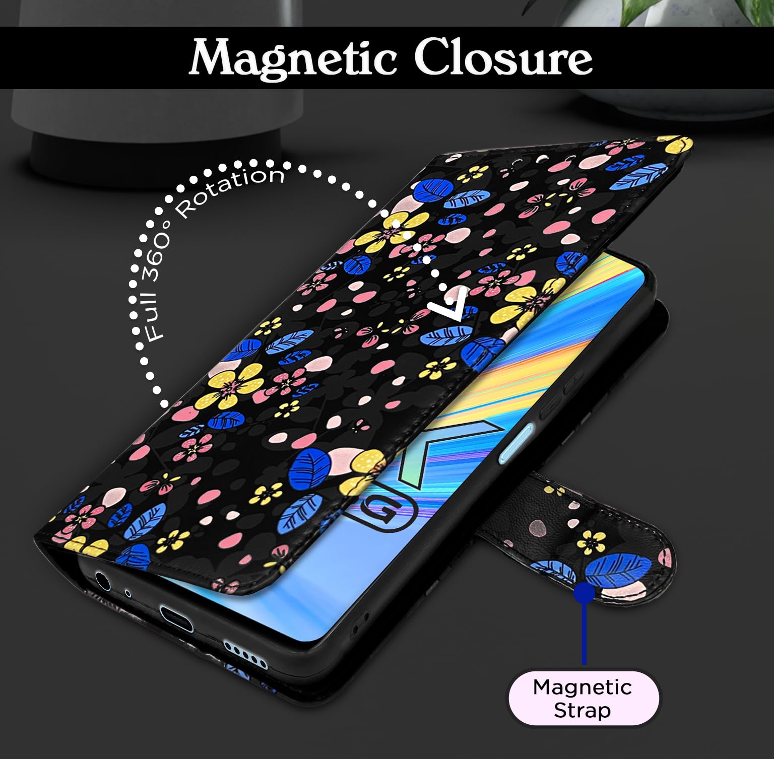 Black flower flip cover for Vivo T2X/Y16/Y56 5G – Pikkme – photo 6