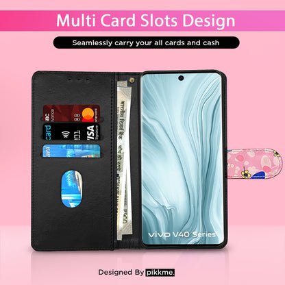 Pikkme Vivo V40/V40 Pro/T3 Ultra 5G pink flower wallet flip cover – photo 2