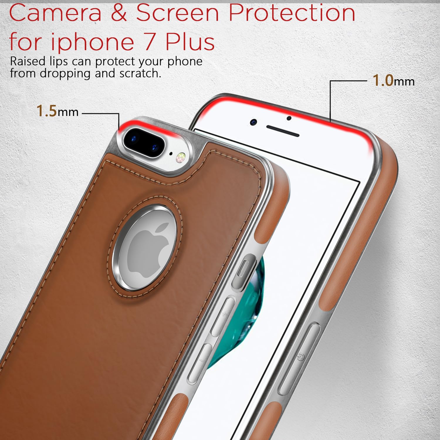 Pikkme iPhone 7 Plus/8 Plus Silver Electroplated Chrome Leather Back Cover (Tan)