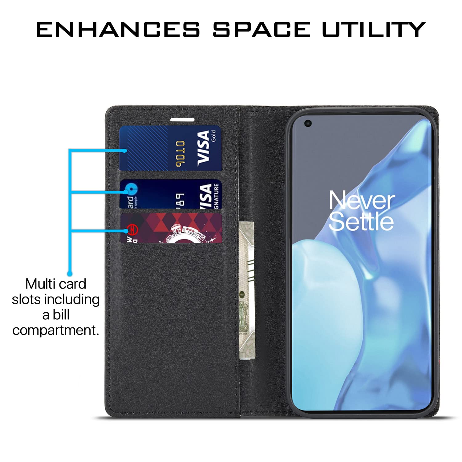 Pikkme OnePlus 9 Pro Wallet black flip case – photo 3