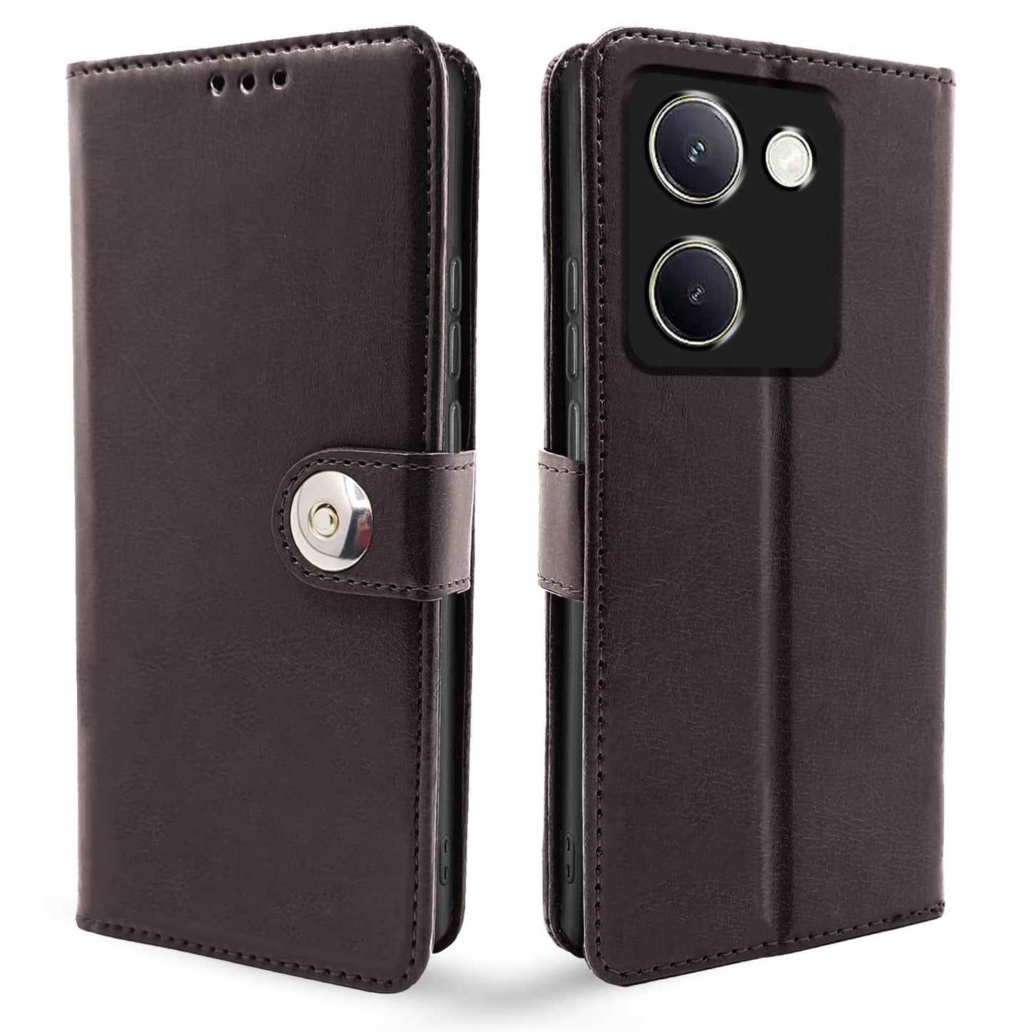 Pikkme Vivo Y200 Pro 5G Button Flip Cover (Coffee)