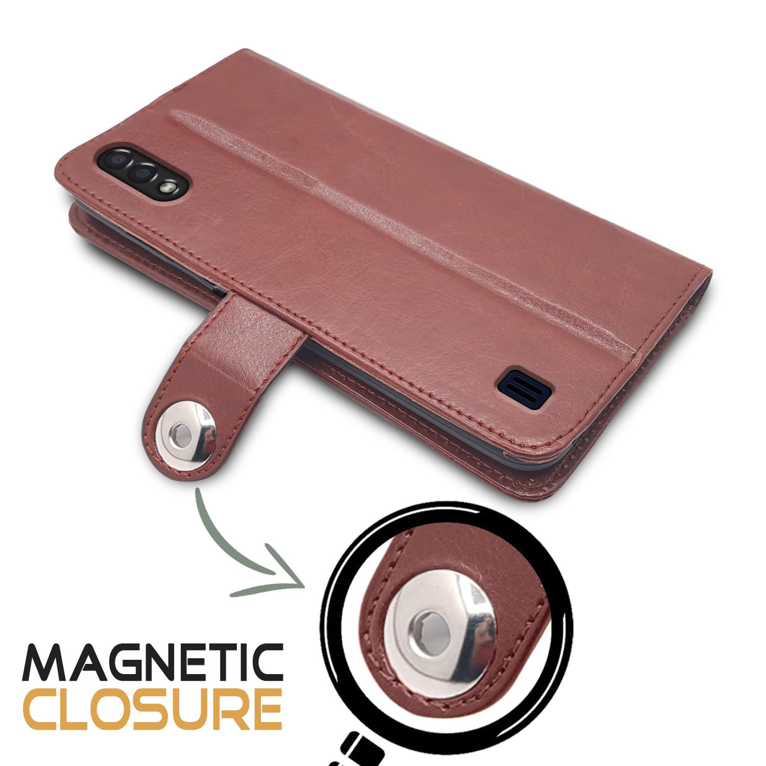 Pikkme button brown wallet flip cover for Samsung M01 – photo 2
