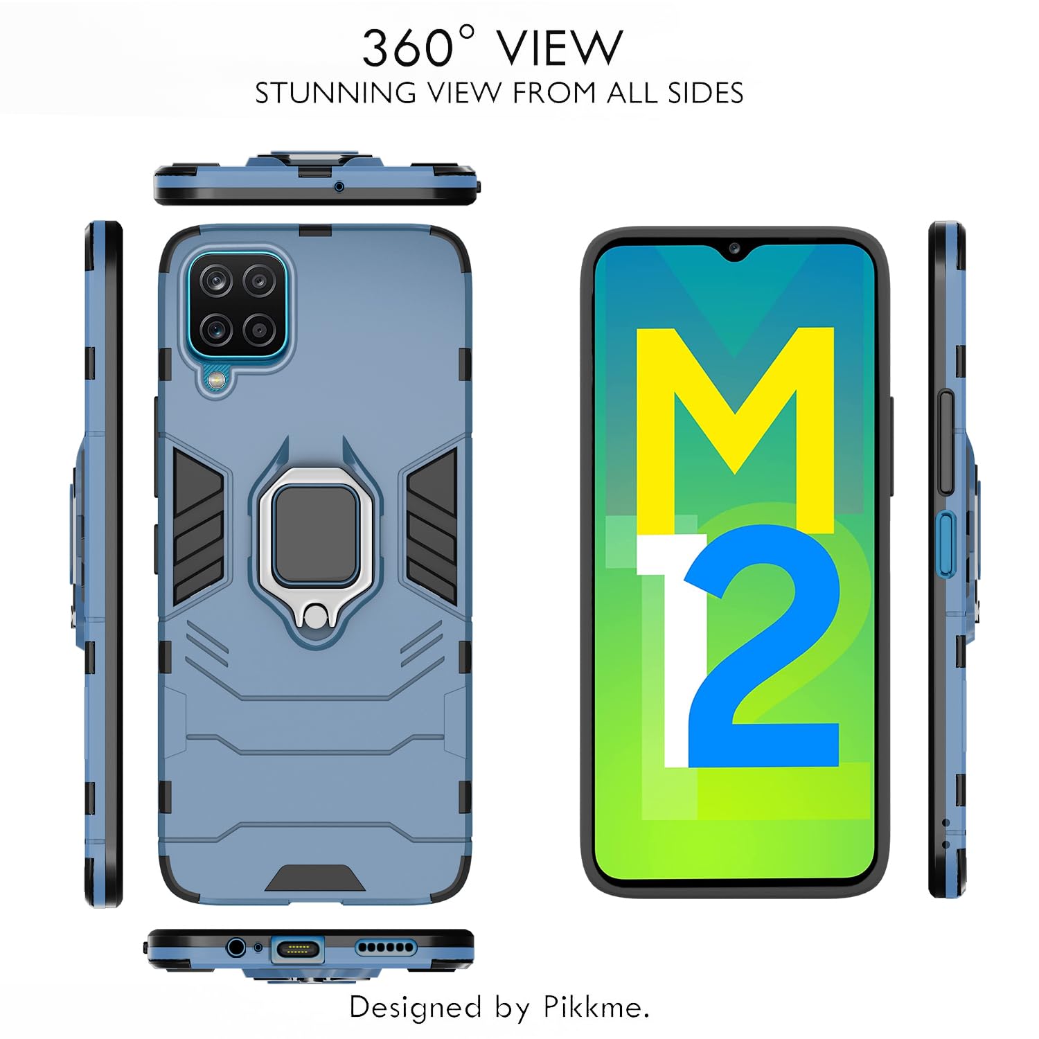 Pikkme Samsung Galaxy M12 / F12 / A12 D5 Tough Armor Back Cover | Blue
