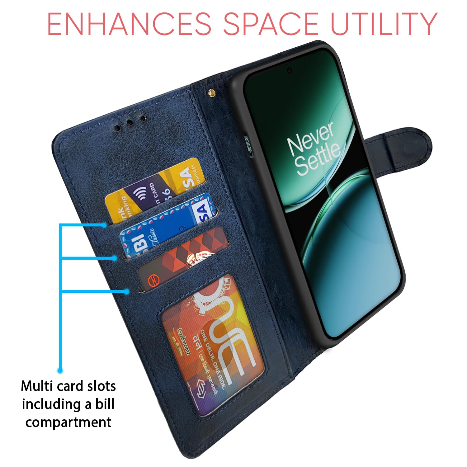 Navy & light blue Magnetic wallet flip cover for OnePlus Nord 4 5G – Pikkme – photo 5