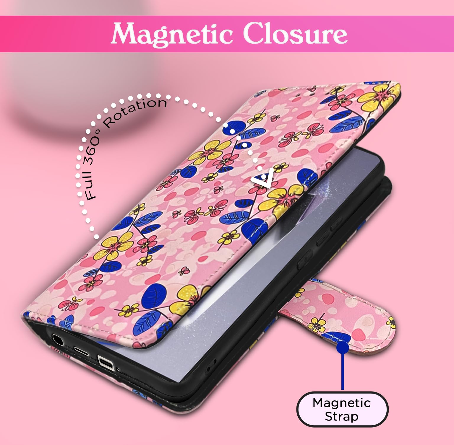 Pink flower Wallet wallet flip cover for Samsung S24 Ultra 5G – Pikkme – photo 3