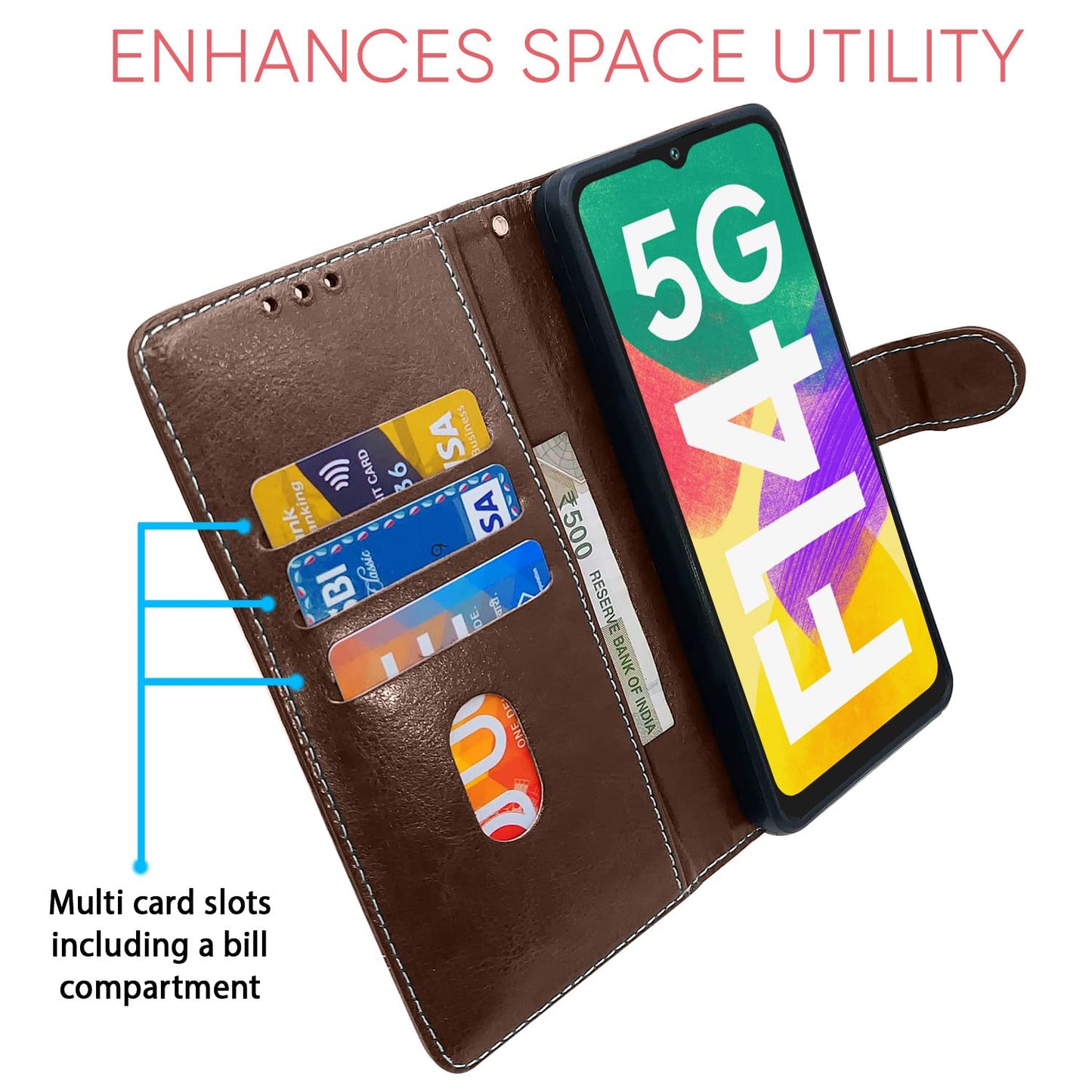 Pikkme Samsung Galaxy F14 5G Constrast Flip Cover | Brown & Coffee