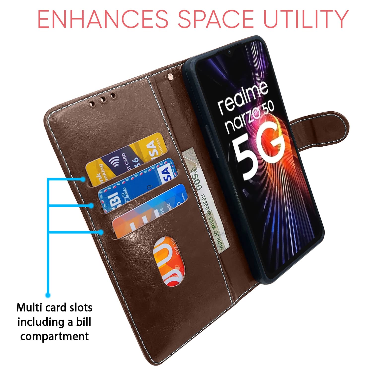 Brown & coffee Magnetic flip case for Realme Narzo 50 5G/Oppo K10 5G/Oppo A57 – Pikkme – photo 3