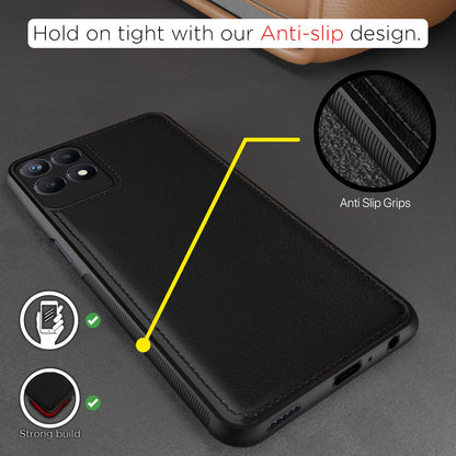 Realme Narzo 50/8i 4G Leather mobile back cover in black by Pikkme – photo 2