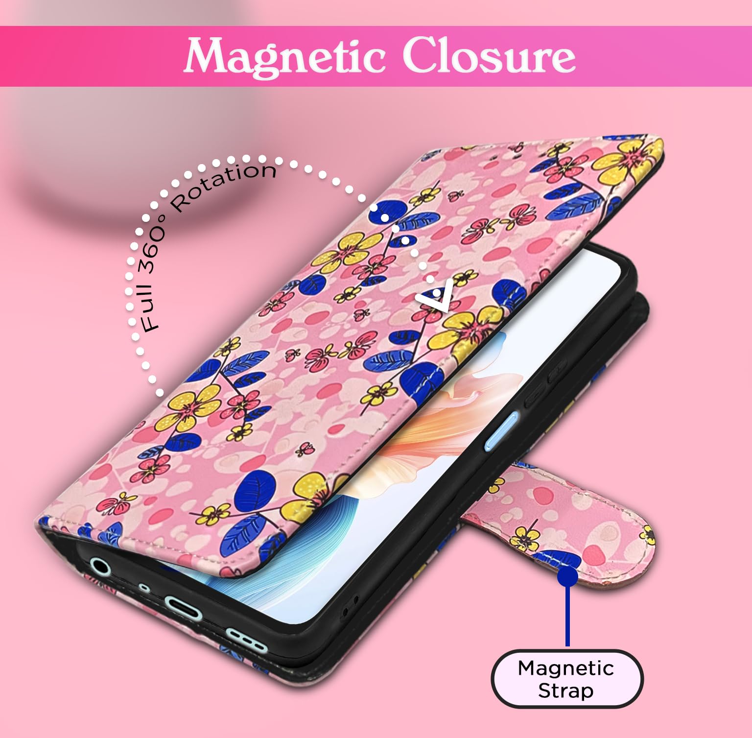 Pikkme pink flower Wallet mobile flip cover for Oppo A79 5G – photo 6
