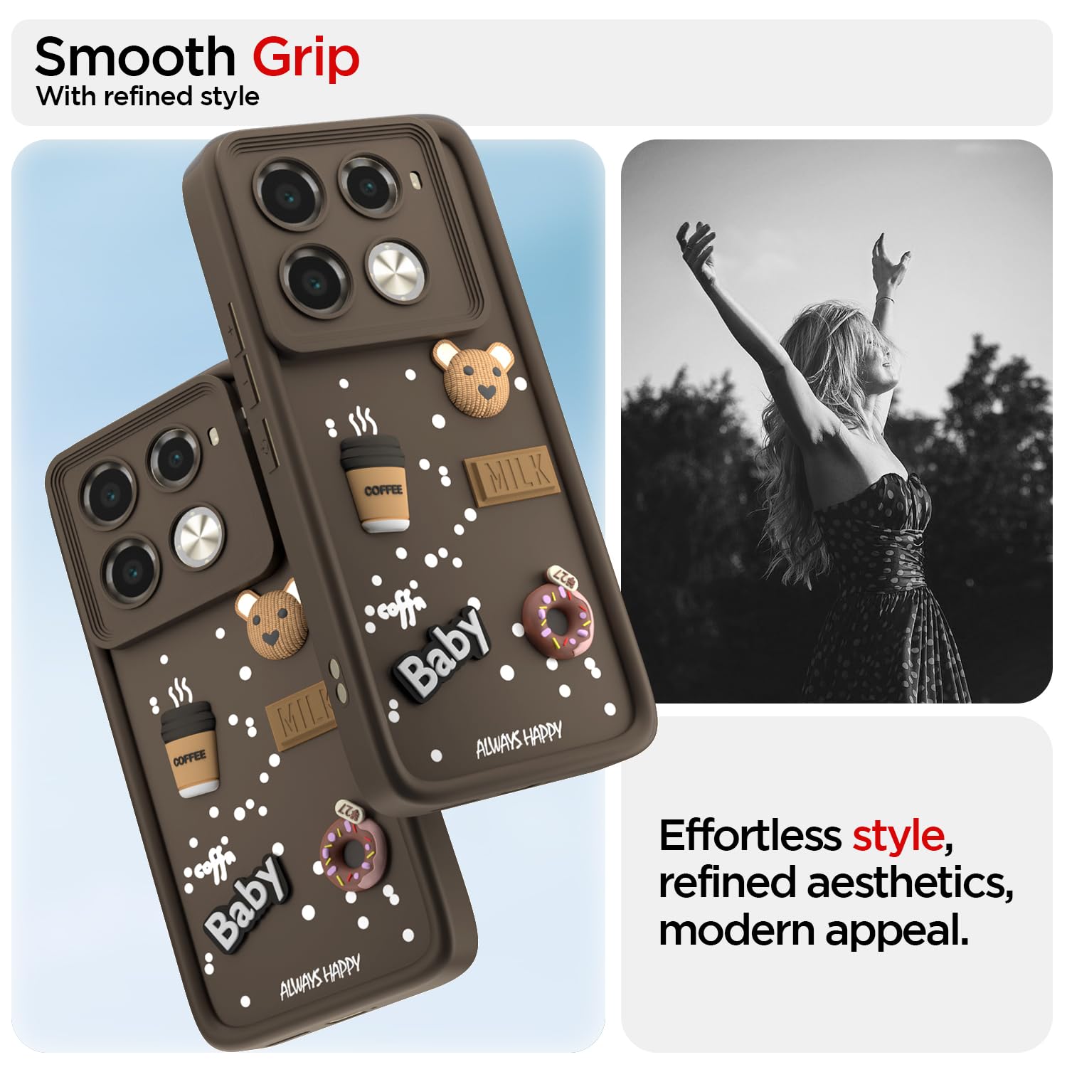 Pikkme Infinix Note 40 Pro 5G Cute Fun Cartoon 3D Bear Coffee Back Cover (Brown)