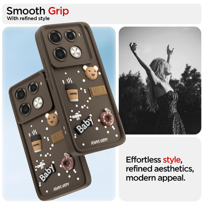Pikkme Infinix Note 40 Pro 5G Cute Fun Cartoon 3D Bear Coffee Back Cover (Brown)