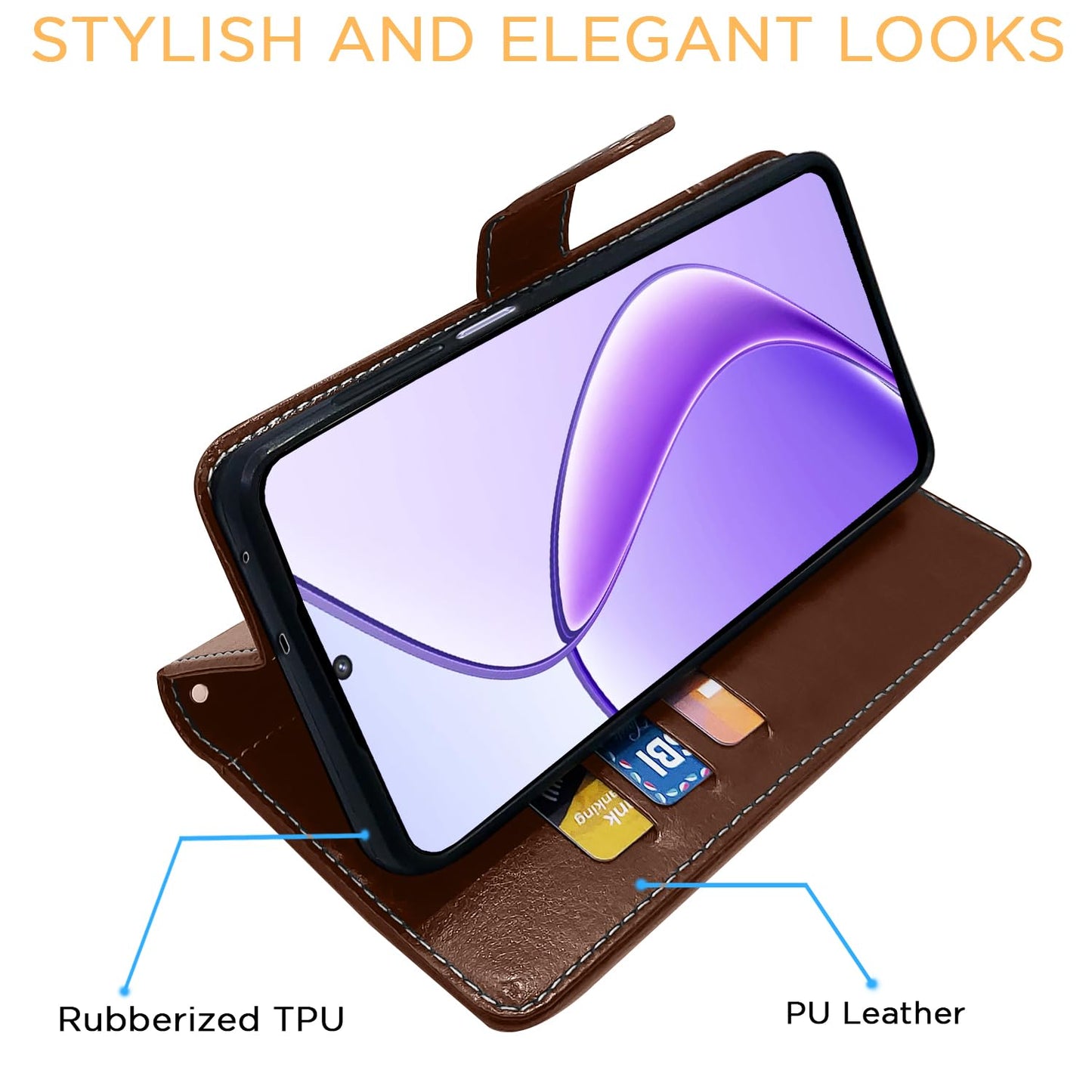 Pikkme Realme 12 5G Contrast Flip Cover (Brown)