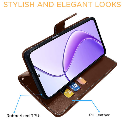 Pikkme Realme 12 5G Contrast Flip Cover (Brown)