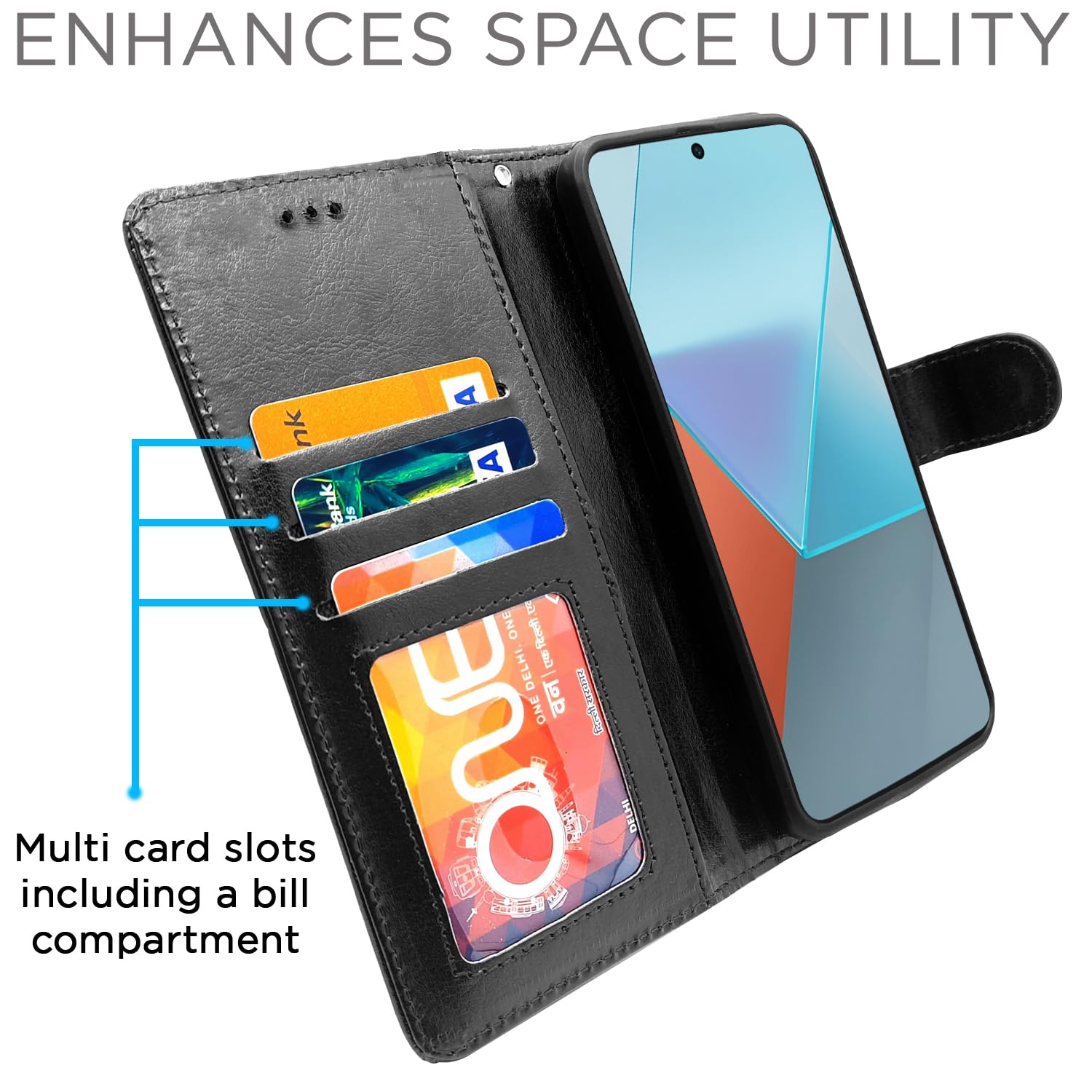 Black Wallet wallet flip cover for Redmi Note 13 Pro 5G – Pikkme – photo 2