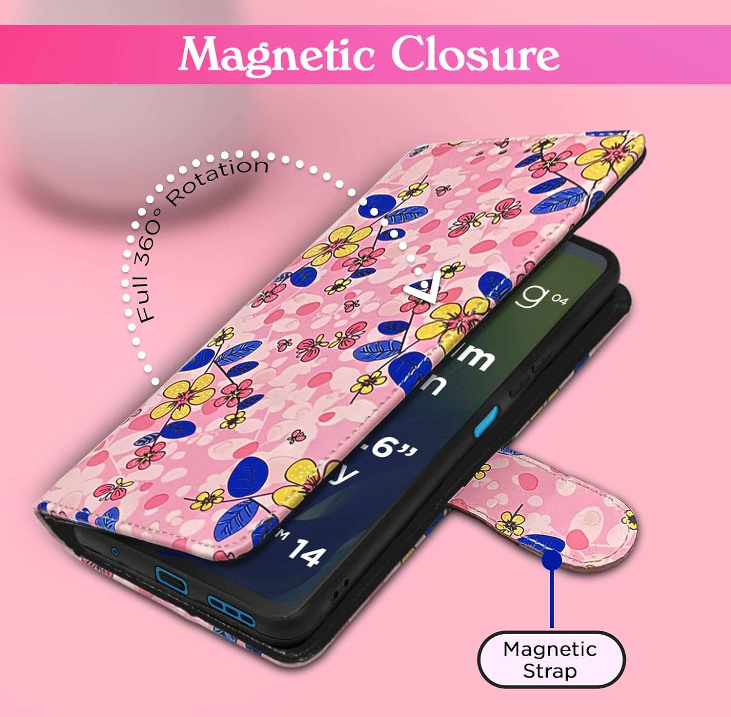 Pikkme Moto G04 Flower Flip Cover (Pink)