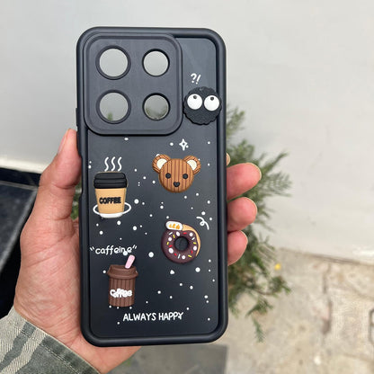 Pikkme Infinix Note 30 5G Cute Fun Cartoon 3D Bear Coffee Back Cover (Black)
