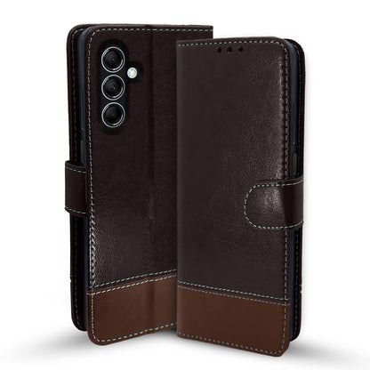 Pikkme Samsung Galaxy M14 5G Constrast Flip Cover | Coffee & Brown