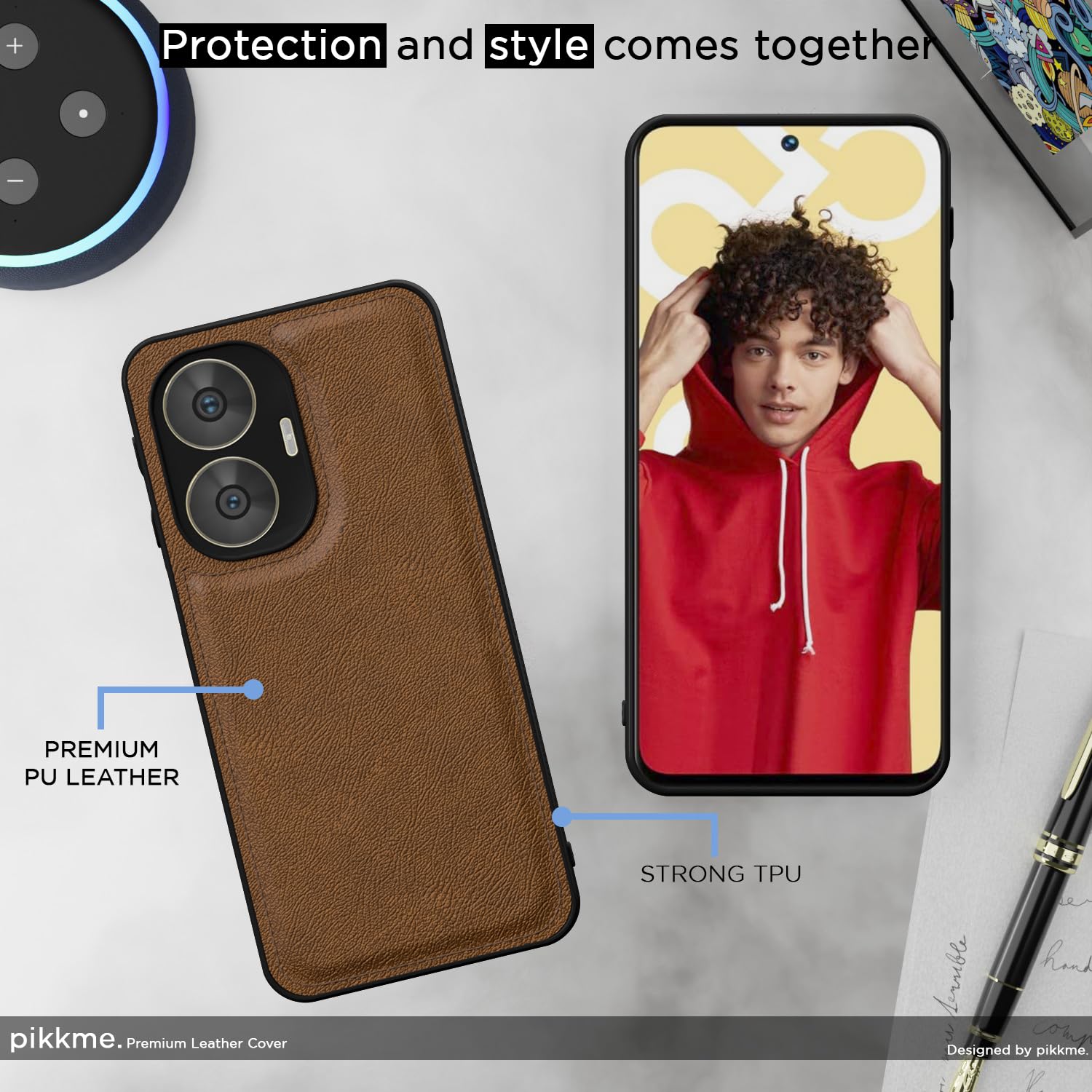 Realme C55/Narzo N55 Leather mobile back cover in brown by Pikkme – photo 4
