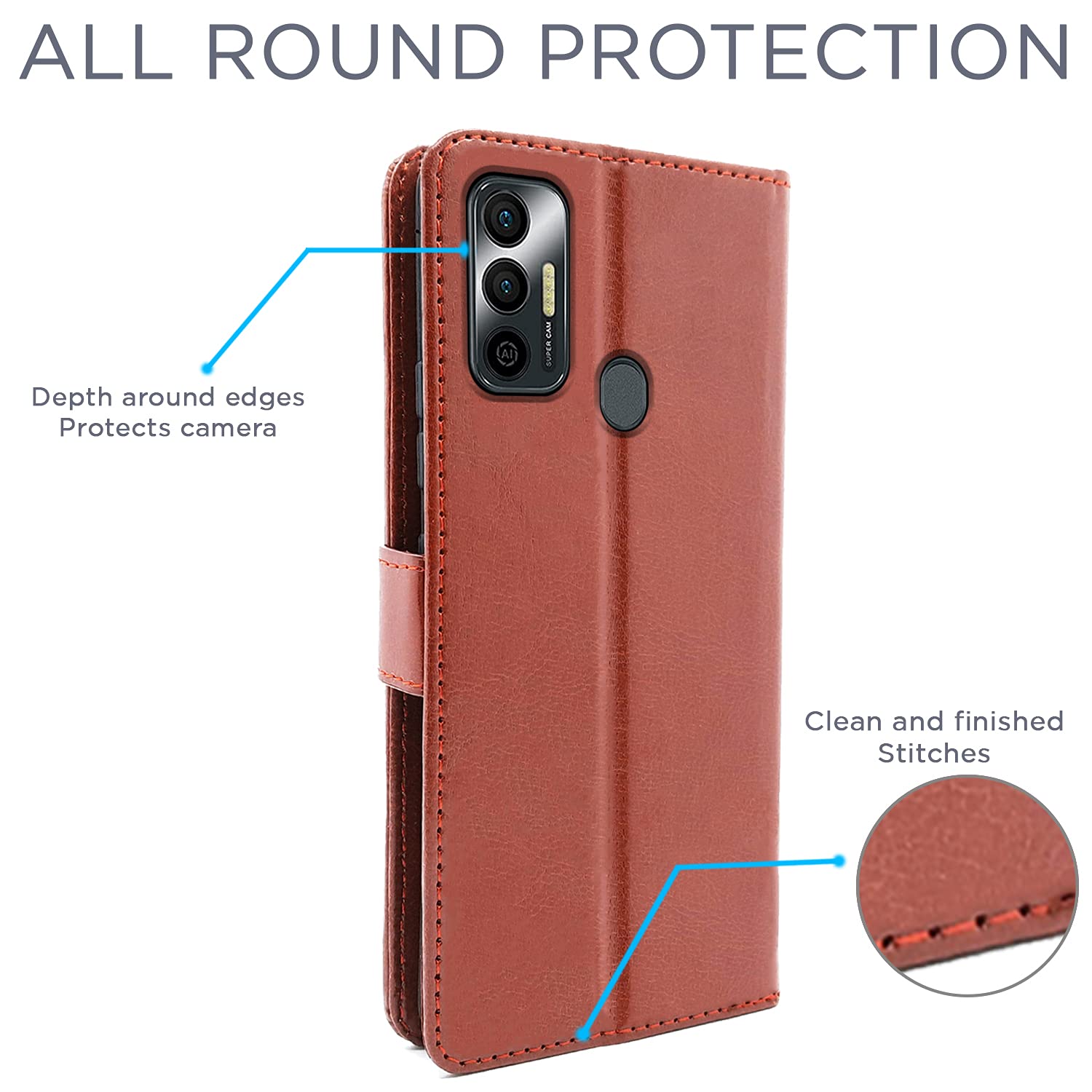 Pikkme Tecno Spark 7 / 7T Vintage Flip Cover| Brown