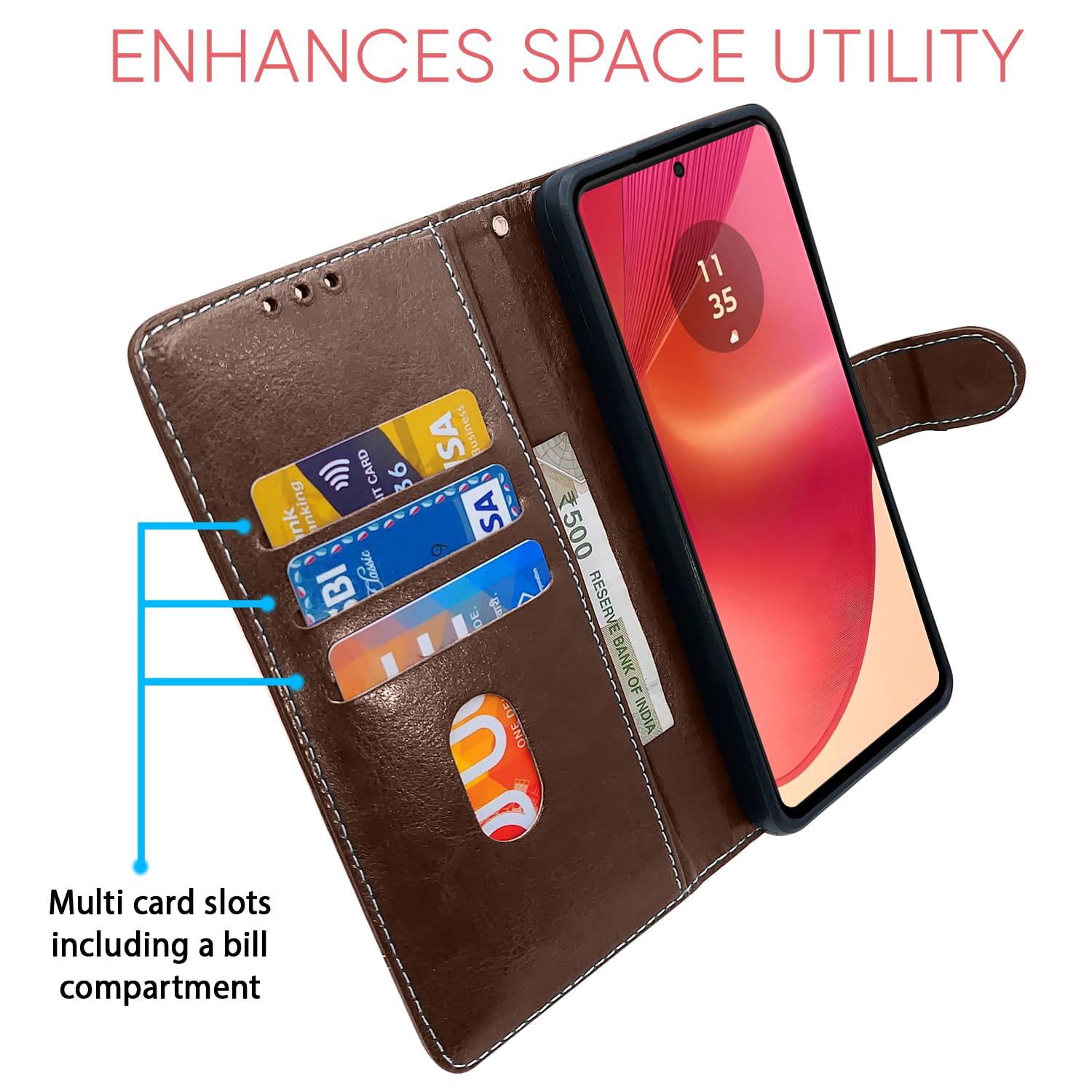 Pikkme brown & coffee flip case for Moto Edge 50 Fusion/G96 5G – photo 4