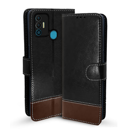 Tecno Spark 7/7T Magnetic flip case in black & brown by Pikkme