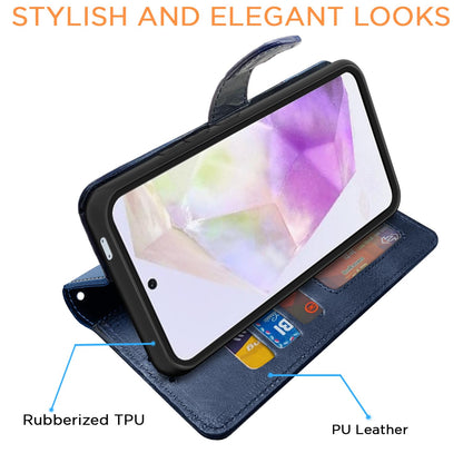 Navy & light blue Magnetic wallet flip cover for Samsung A56 5G – Pikkme – photo 3