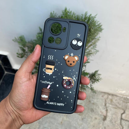 Pikkme OnePlus 10R 5G Cute Fun Cartoon 3D Bear Coffee Back Cover (Black)