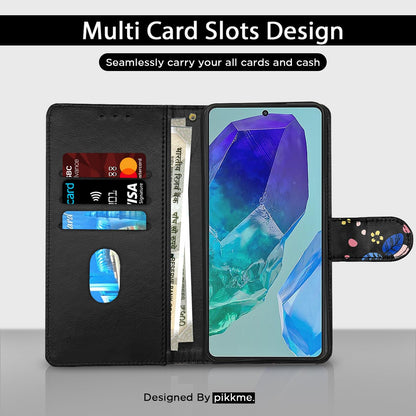 Pikkme Samsung M55/M55s/F55 5G Wallet black flower flip case – photo 2