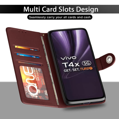 Vivo T4x/iQOO Z10x/Y31 Pro 5G Button wallet flip cover in brown by Pikkme – photo 5