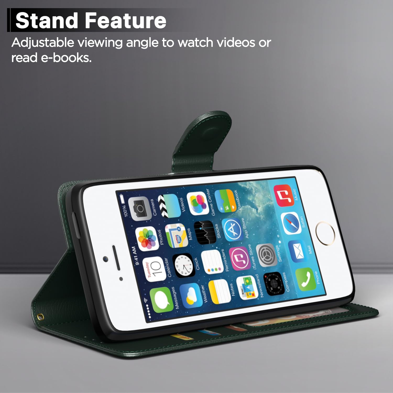 Pikkme iPhone 5 / 5s / Se Vintage Flip Cover (Green)