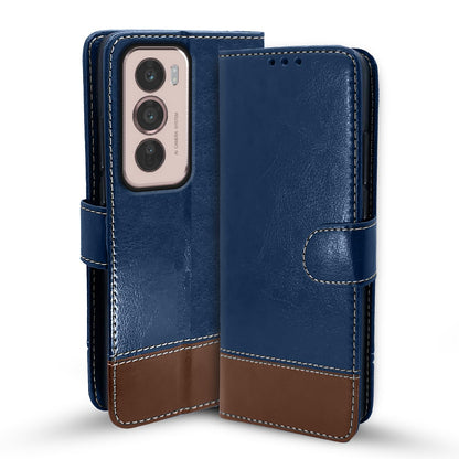 Oppo Reno 12 5G Magnetic mobile flip cover in blue & brown by Pikkme